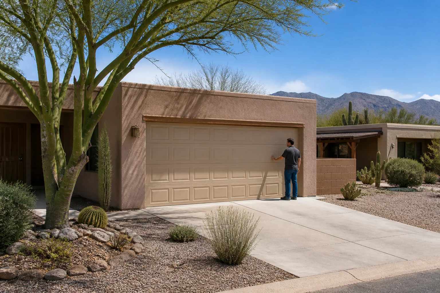Garage door technician at a representative home in Tucson, AZ