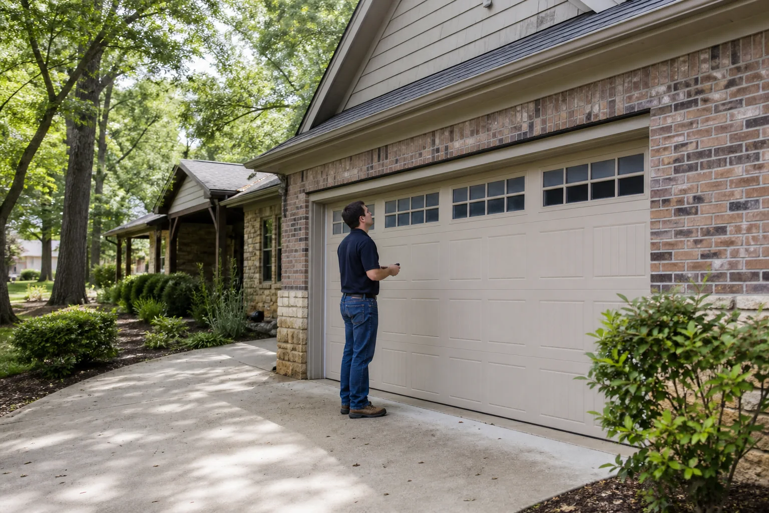 Garage door technician at a representative home in Fayetteville, AR