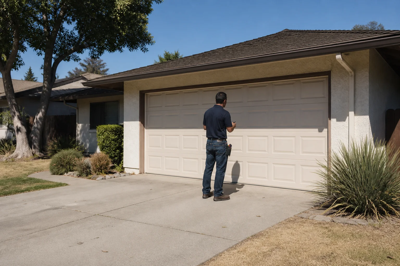Garage door technician at a representative home in Fresno, CA
