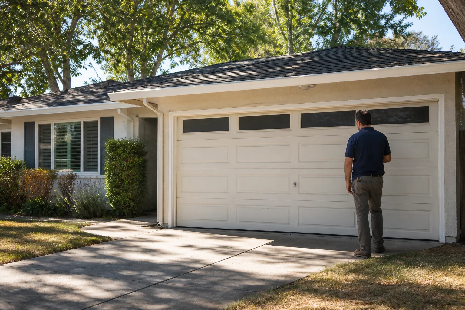 Garage door technician at a representative home in Sacramento, CA