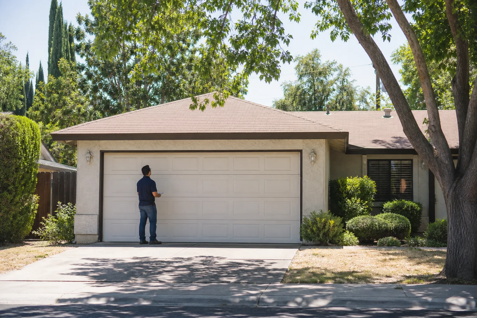 Garage door technician at a representative home in Stockton, CA