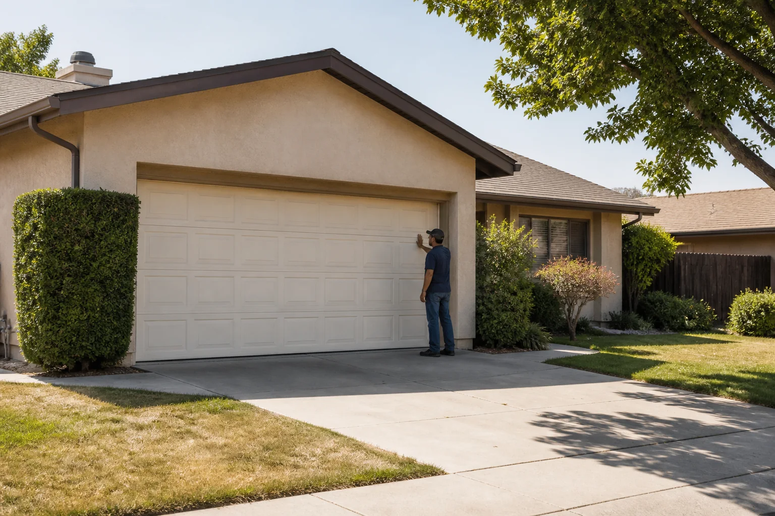Garage door technician at a representative home in Visalia, CA