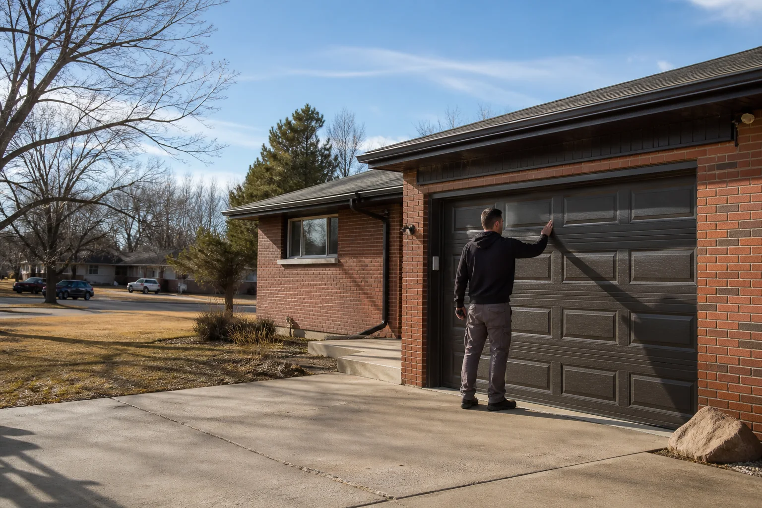 Garage door technician at a representative home in Denver, CO