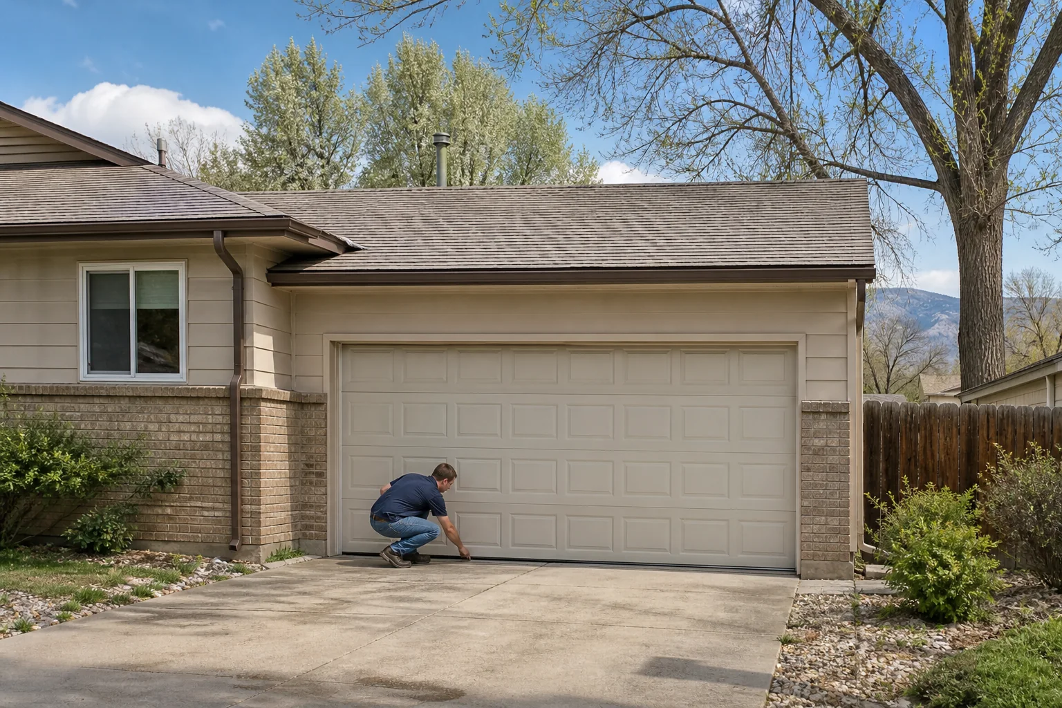Garage door technician at a representative home in Fort Collins, CO