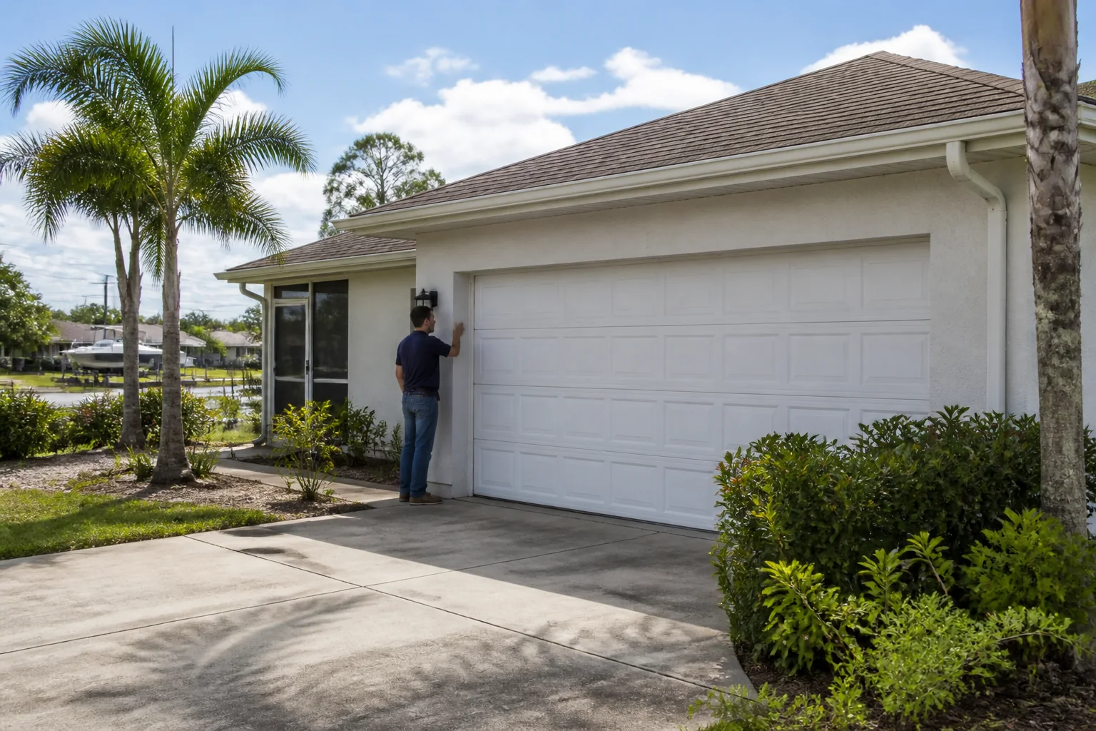 Garage door technician at a representative home in Cape Coral, FL