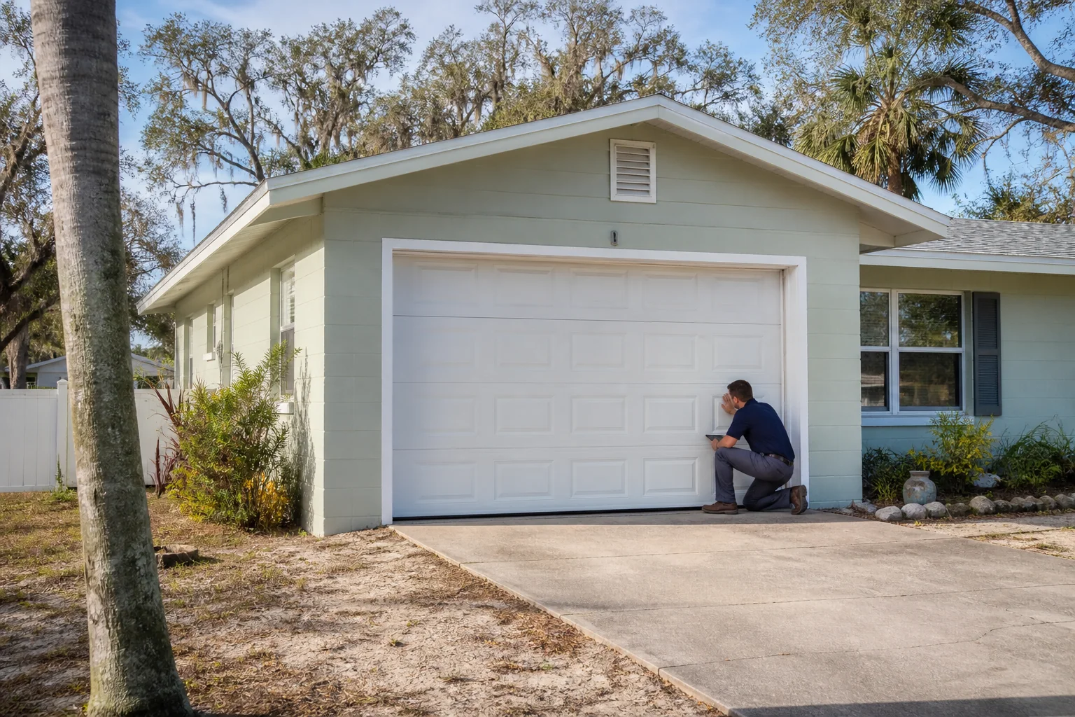 Garage door technician at a representative home in Daytona Beach, FL