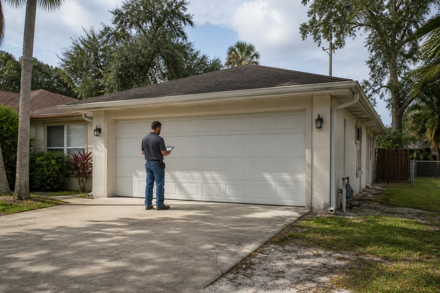 Garage door technician at a representative home in Tampa, FL