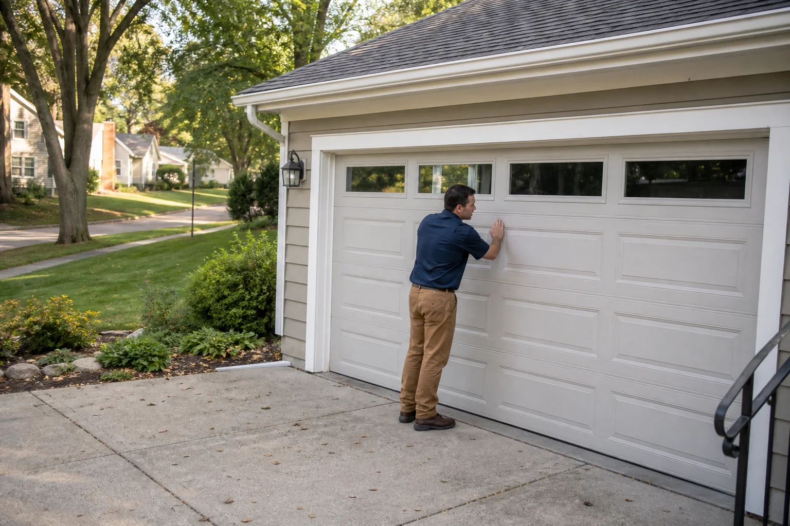 Garage door technician at a representative home in Des Moines, IA