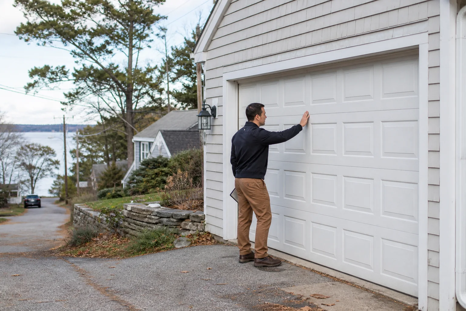 Garage door technician at a representative home in Portland, ME