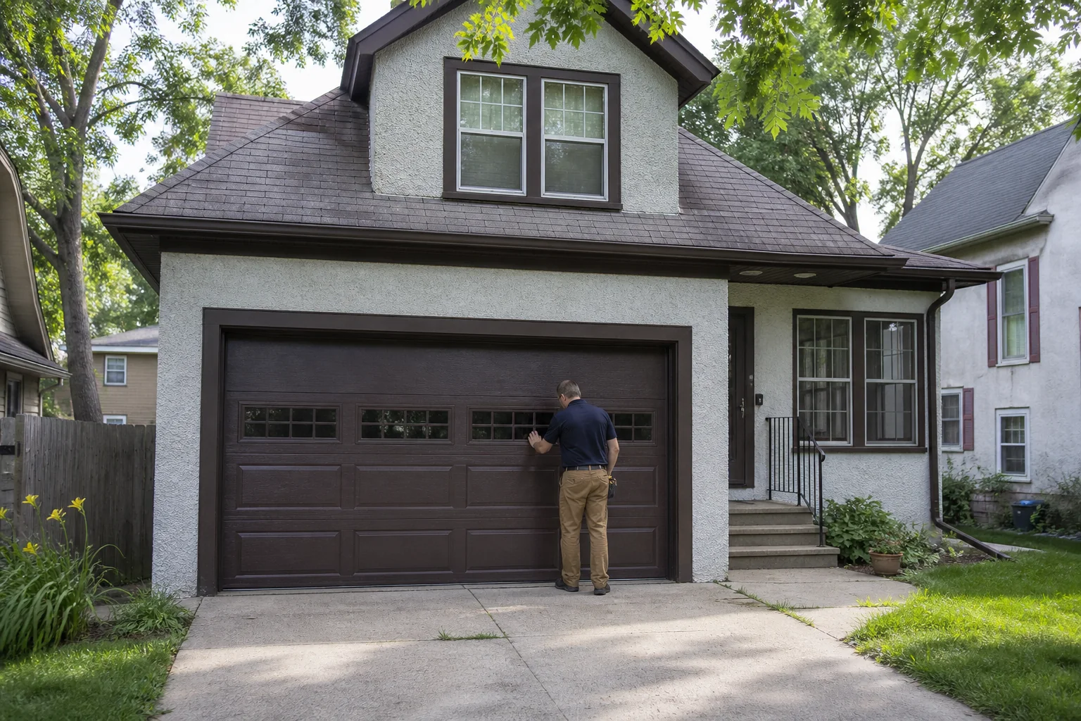Garage door technician at a representative home in Minneapolis, MN