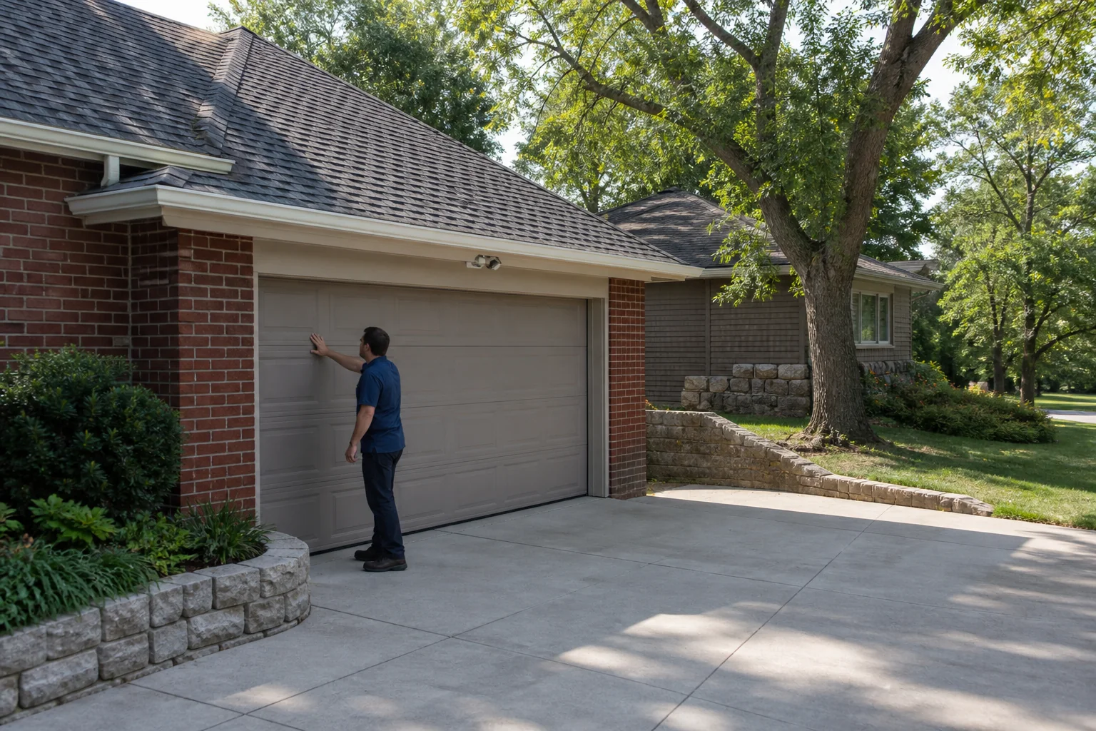 Garage door technician at a representative home in Kansas City, MO