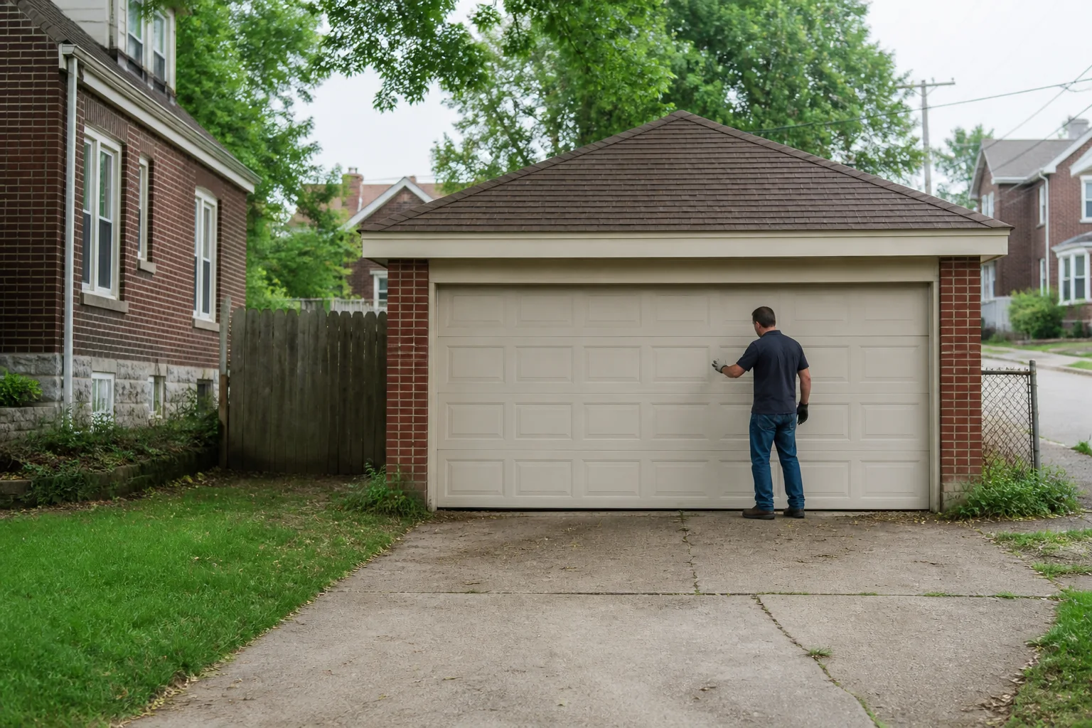 Garage door technician at a representative home in St. Louis, MO