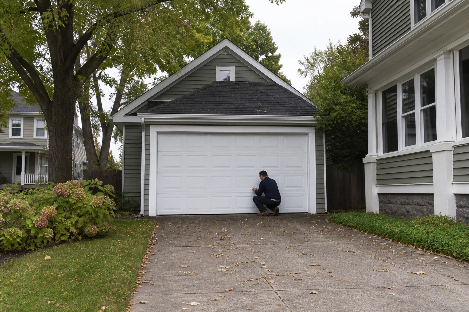 Garage door technician at a representative home in Rochester, NY