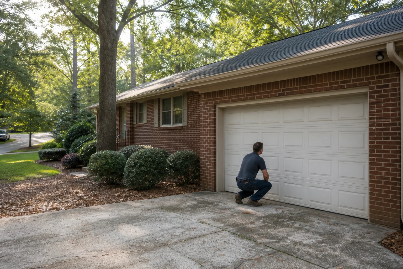 Garage door technician at a representative home in Charlotte, NC