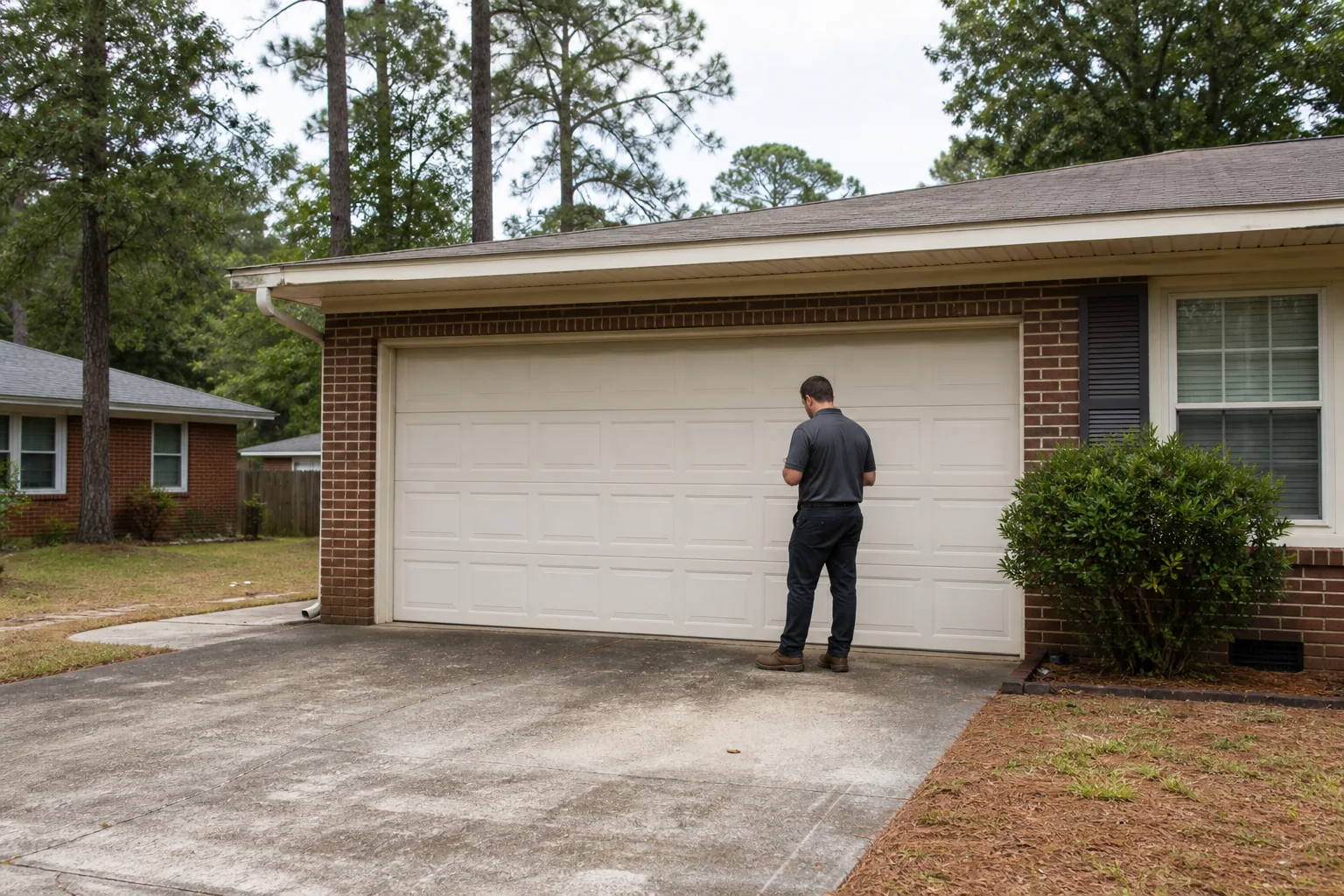 Garage door technician at a representative home in Fayetteville, NC
