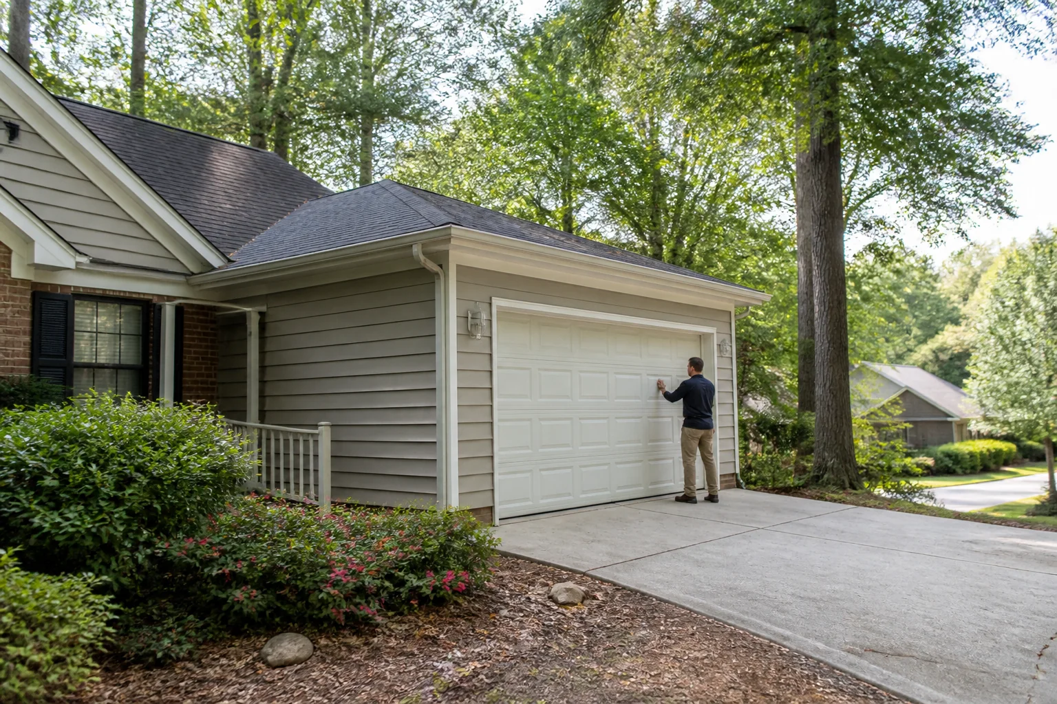 Garage door technician at a representative home in Raleigh, NC
