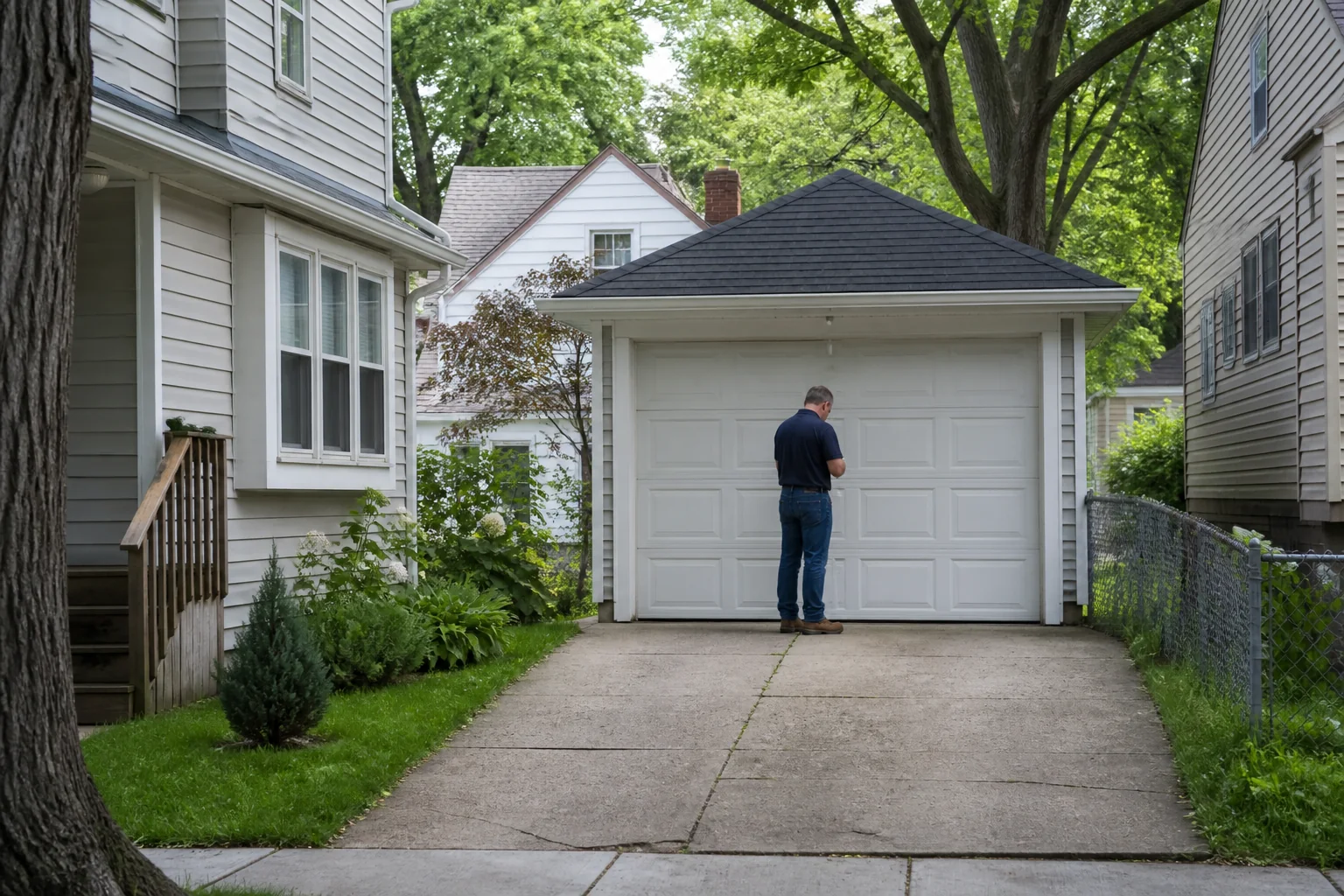 Garage door technician at a representative home in Akron, OH