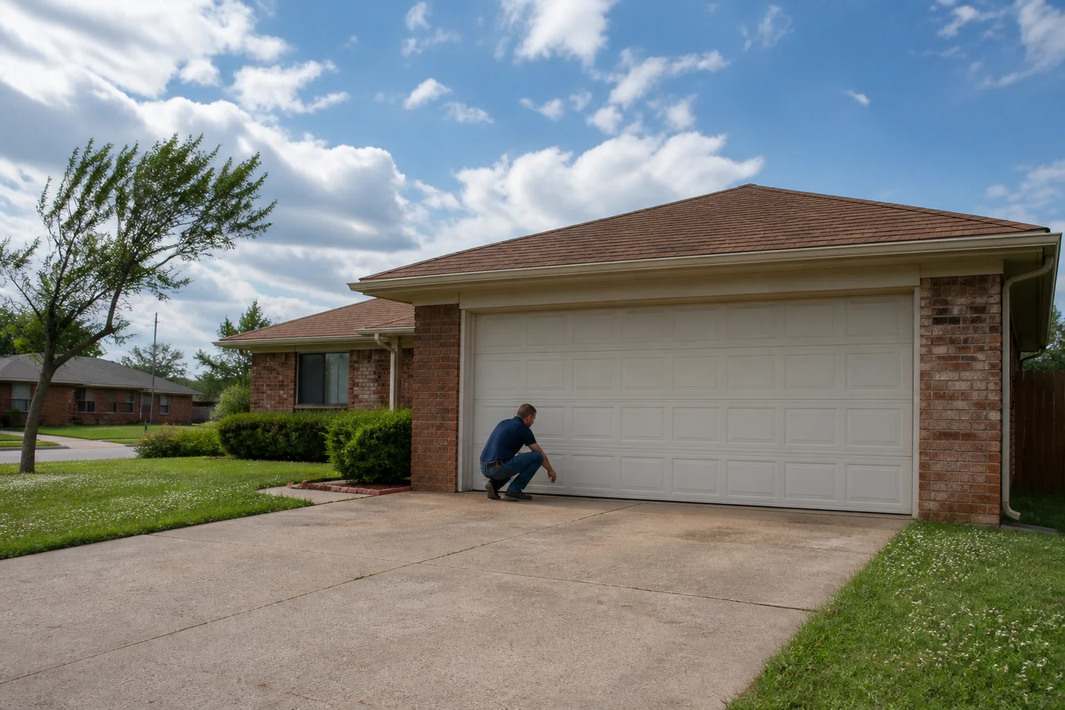 Garage door technician at a representative home in Oklahoma City, OK