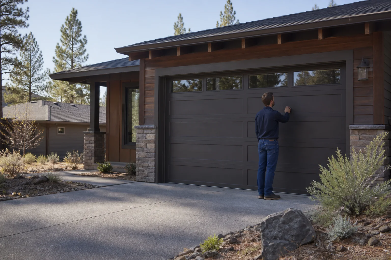 Garage door technician at a representative home in Bend, OR