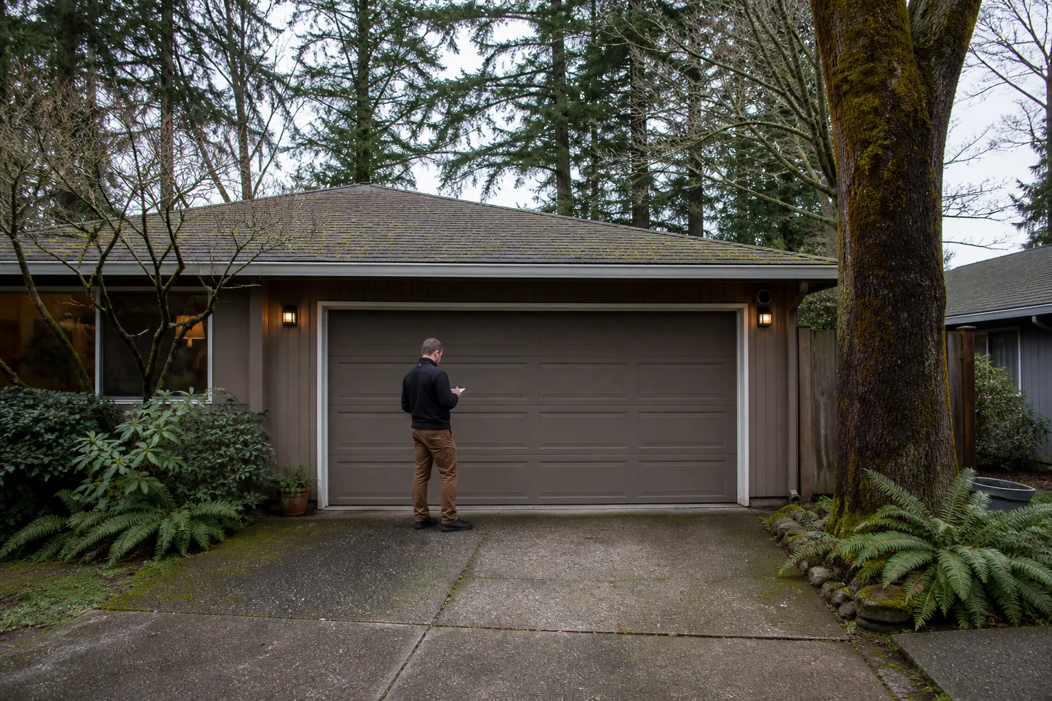 Garage door technician at a representative home in Eugene, OR