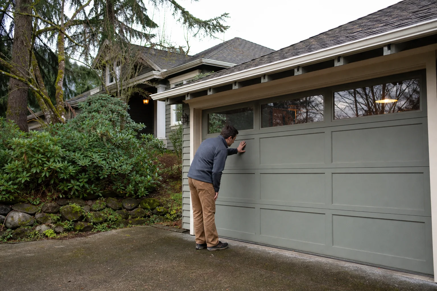 Garage door technician at a representative home in Portland, OR