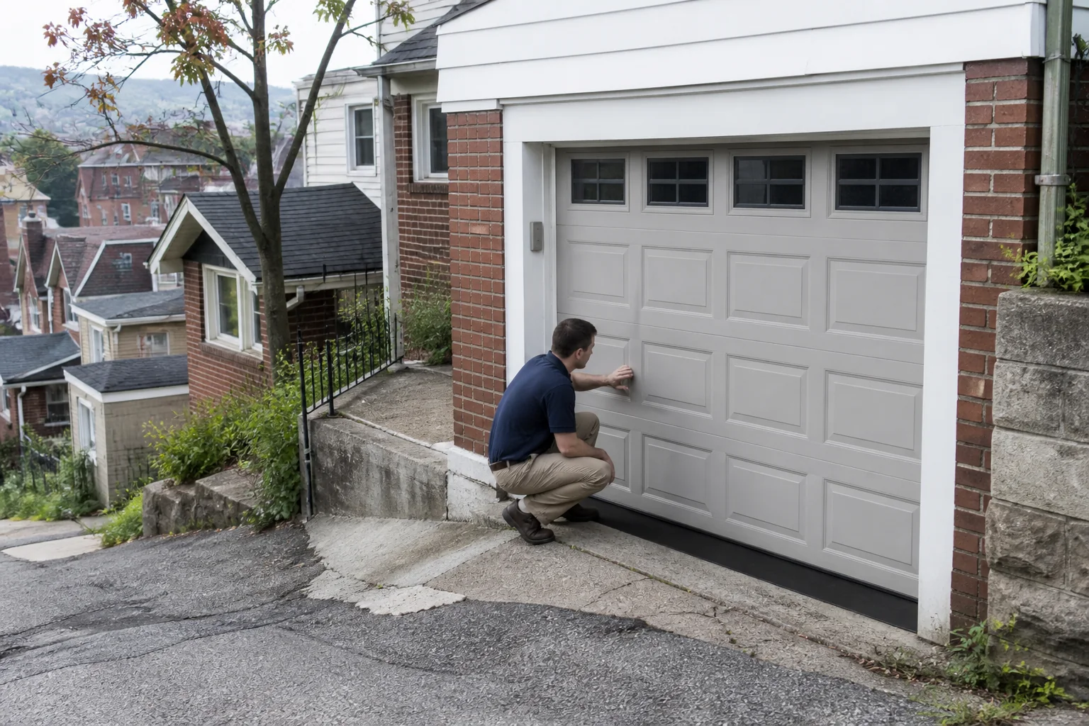 Garage door technician at a representative home in Pittsburgh, PA