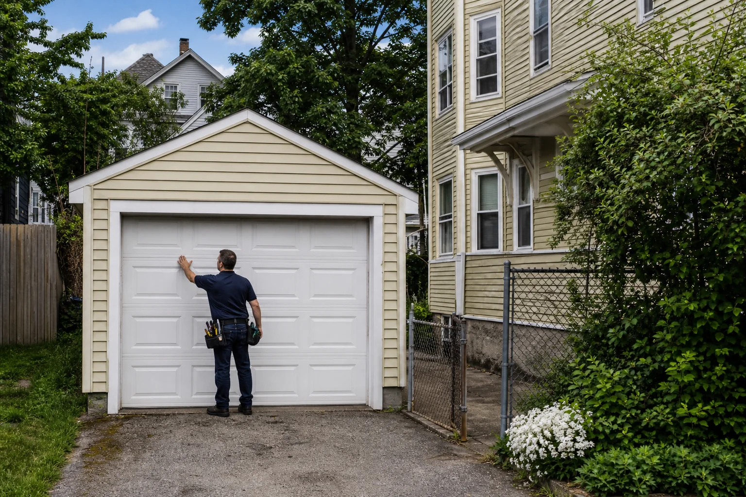 Garage door technician at a representative home in Providence, RI