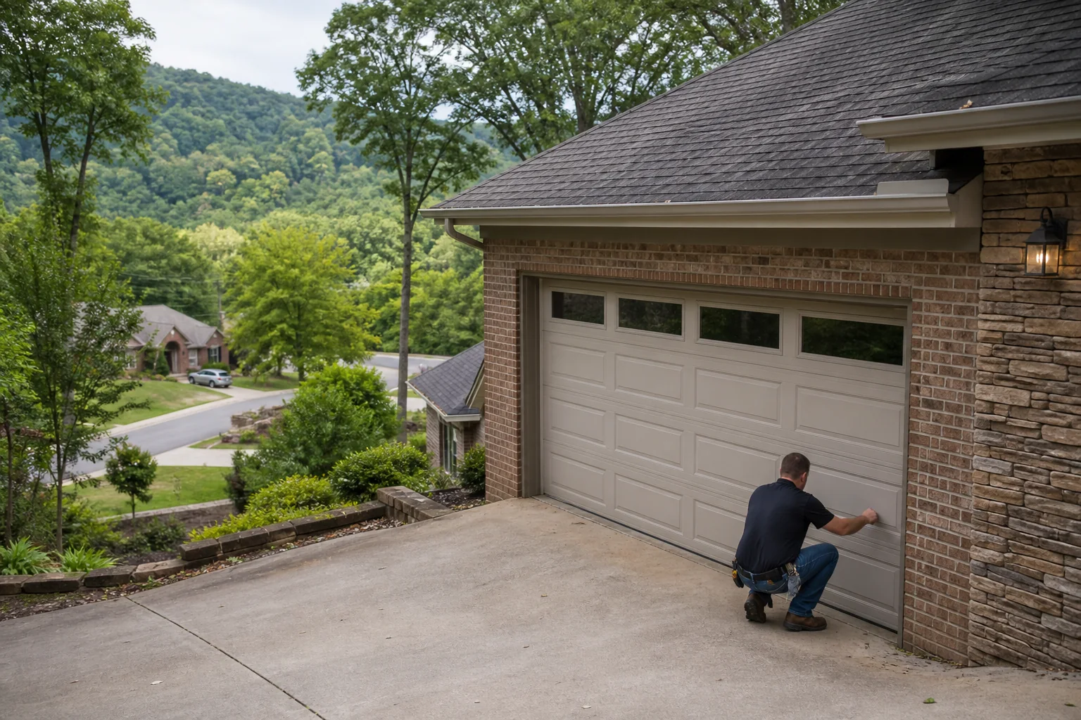 Garage door technician at a representative home in Chattanooga, TN