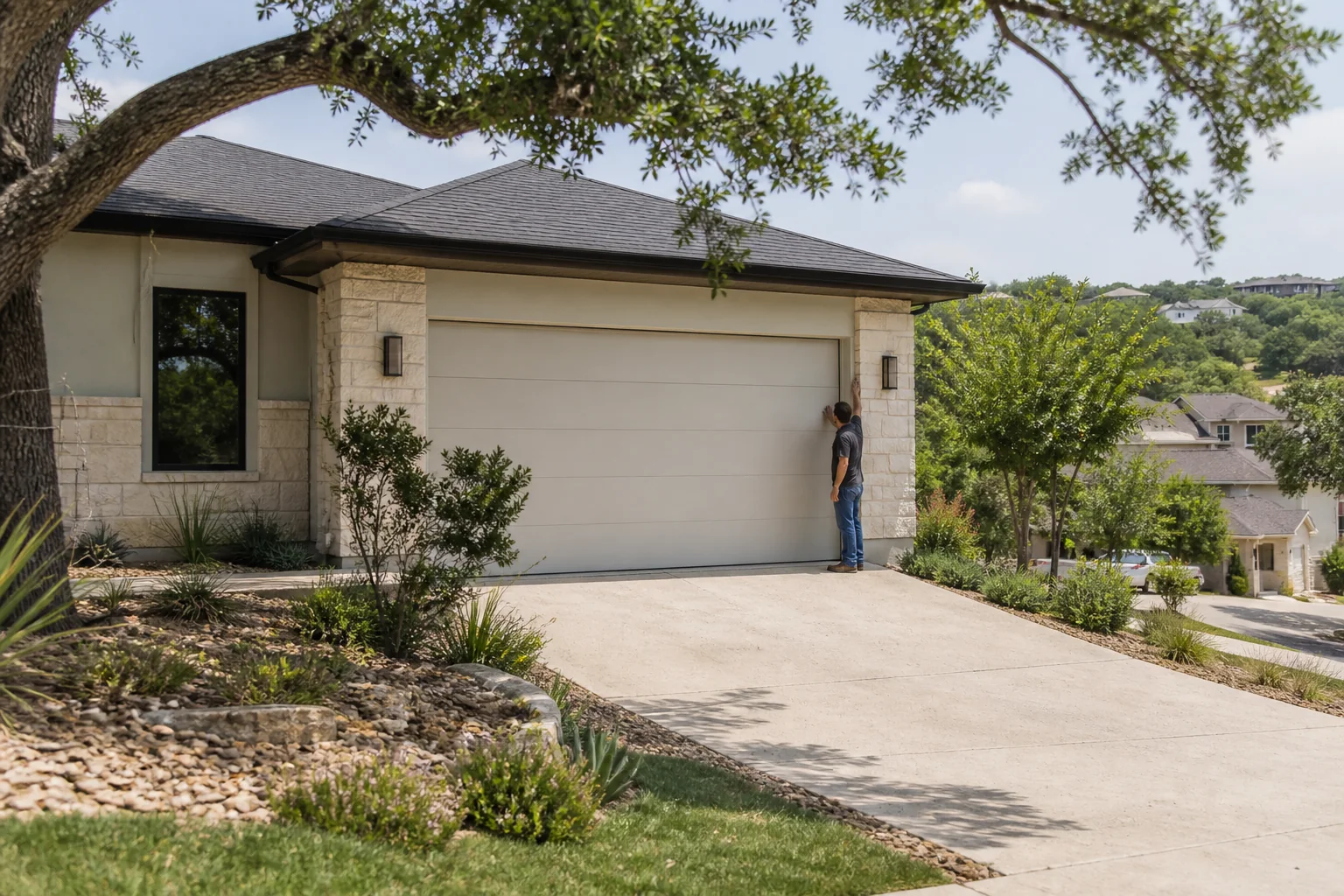 Garage door technician at a representative home in Austin, TX