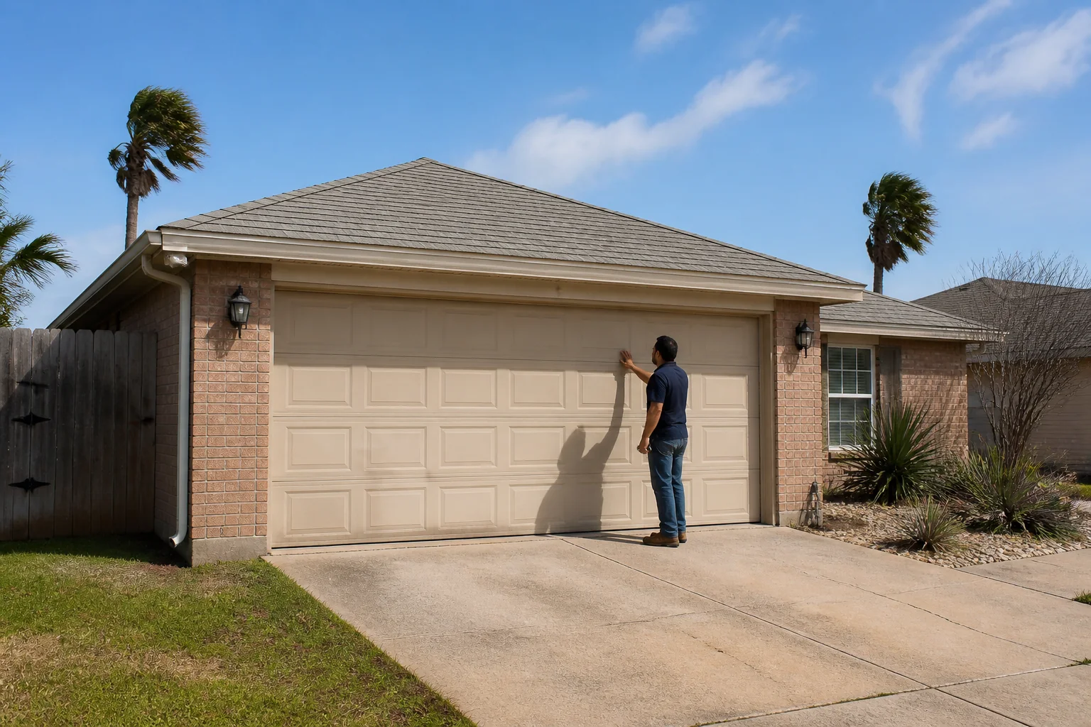 Garage door technician at a representative home in Corpus Christi, TX