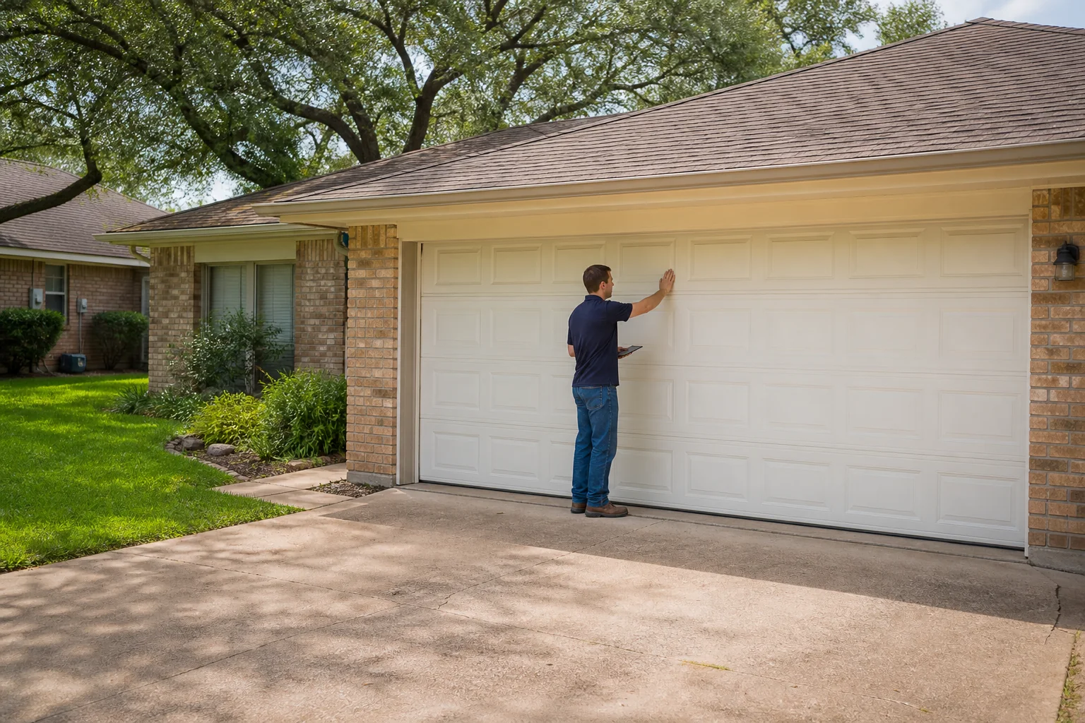 Garage door technician at a representative home in Dallas, TX