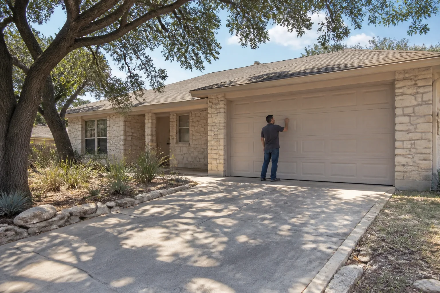 Garage door technician at a representative home in San Antonio, TX