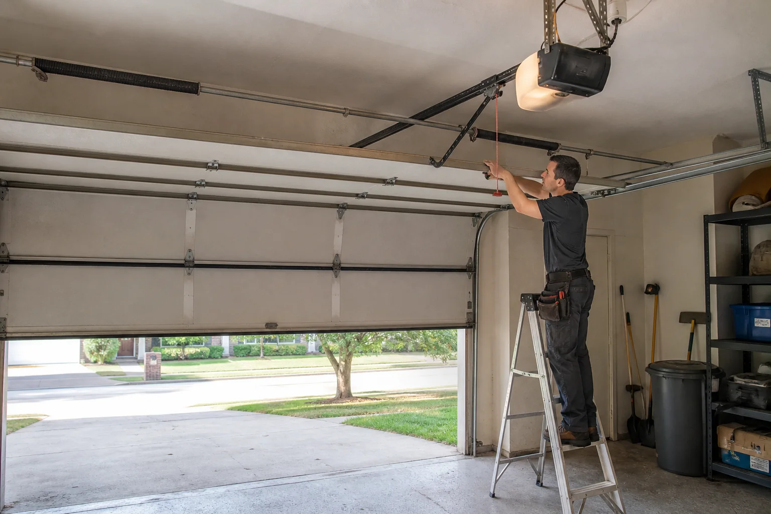 Garage Door Repair performed safely in a residential garage