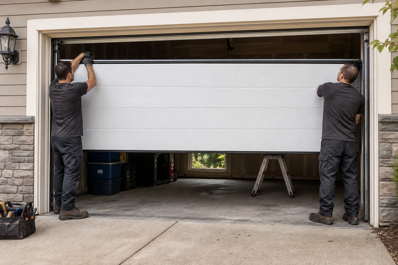 Garage Door Replacement & Installation performed safely in a residential garage