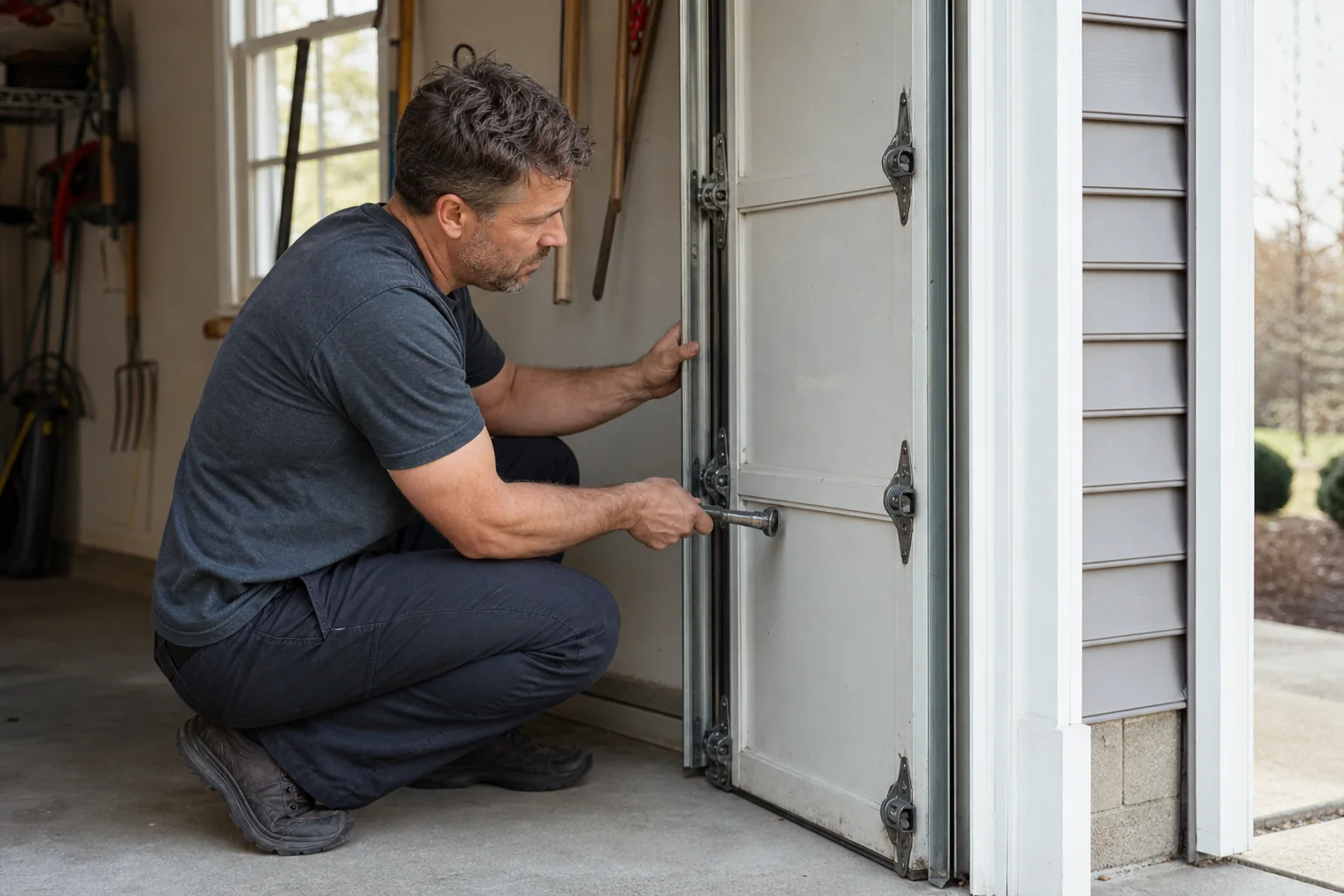 Track, Roller & Hardware Repair performed safely in a residential garage