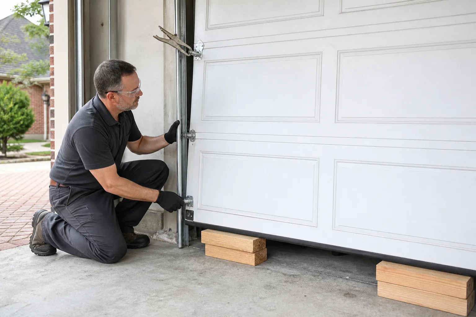 Off-Track & Stuck Door Repair performed safely in a residential garage